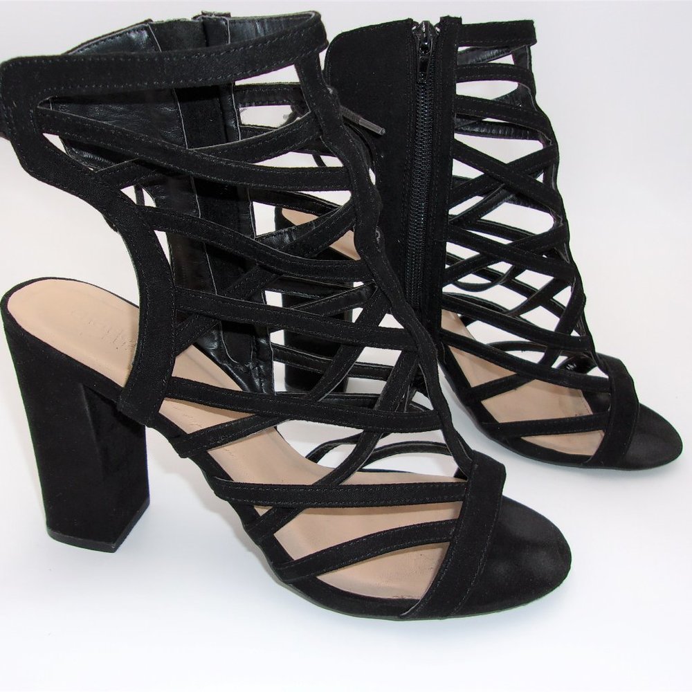 Strappy High Heels Faux Black Suede worn one time